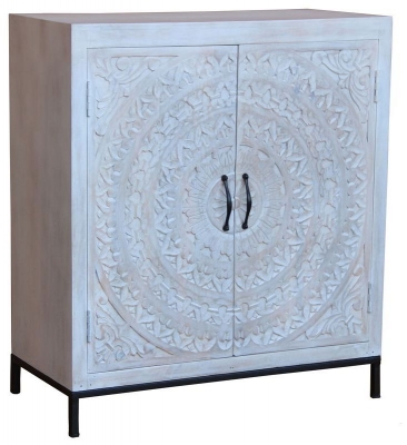 Product photograph of Cuttack White Carved Wood 85cm Small Sideboard from Choice Furniture Superstore