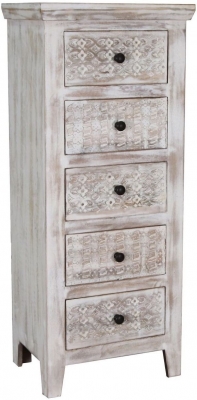 Product photograph of Dehradun Mango Wood 5 Drawer Tall Chest from Choice Furniture Superstore
