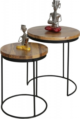 Product photograph of Hampi Round Nest Of 2 Table - Mango Wood And Iron from Choice Furniture Superstore