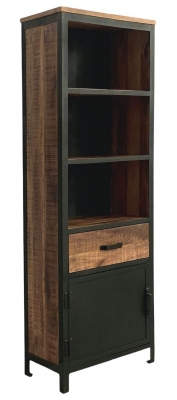 Product photograph of Jawhar Industrial Tall Narrow Bookcase With 1 Door 1 Drawer from Choice Furniture Superstore
