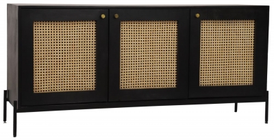 Product photograph of Tapola Black Wood And Rattan 160cm Large Sideboard from Choice Furniture Superstore