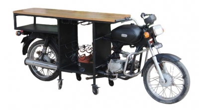 Malpe Mango Wood and Iron Motorcycle Long Bar - Black