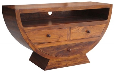 Product photograph of Barbil Sheesham 3 Drawer Half Round Bowl from Choice Furniture Superstore