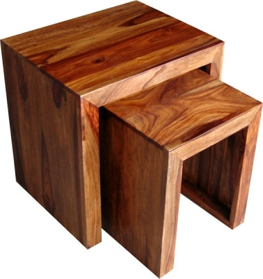 Product photograph of Barbil Solid Sheesham Wood Cube Nest Of 2 Tables from Choice Furniture Superstore