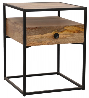 Product photograph of Hampi Mango Wood 1 Drawer Bedside Cabinet from Choice Furniture Superstore