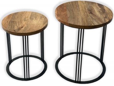 Product photograph of Hampi Mango Wood And Iron Round Nest Of 2 Table from Choice Furniture Superstore