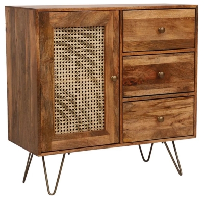 Product photograph of Solan Mango Wood With Rattan 90cm Small Sideboard - Hairpin Legs from Choice Furniture Superstore