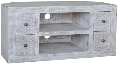 Product photograph of Dehradun Mango Wood Large Corner Tv Unit from Choice Furniture Superstore