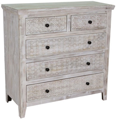 Product photograph of Dehradun White Washed Carved Mango Wood Dresser from Choice Furniture Superstore
