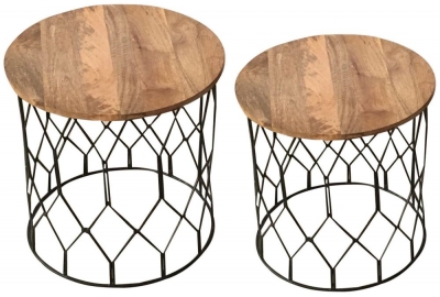 Product photograph of Hampi Mango Wood Set Of 2 Round Accent Tables from Choice Furniture Superstore