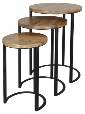 Product photograph of Jaipur Ravi Mango Wood And Iron Round Nest Of 3 Table from Choice Furniture Superstore