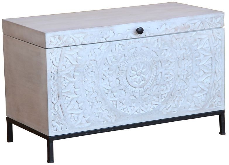 Cuttack White Carved Wood Storage Box