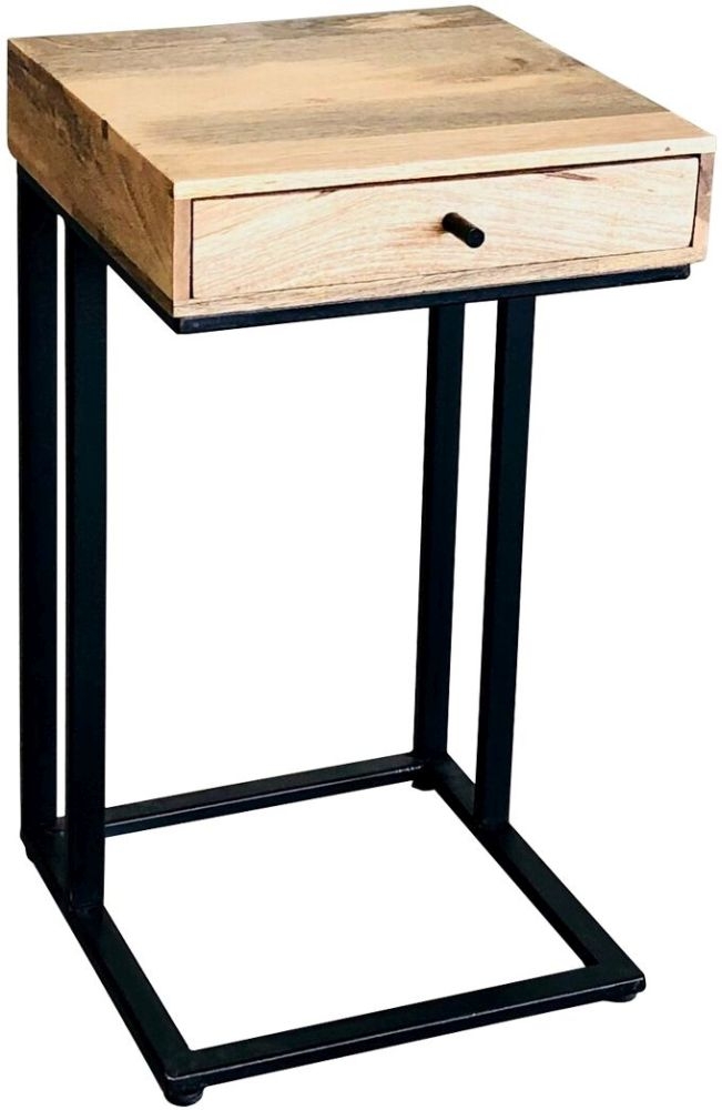 Hampi Mango Wood 1 Drawer Small C Shape Side Table