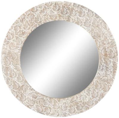 Mia White And Brown Round Wall Mirror 76cm X 76cm