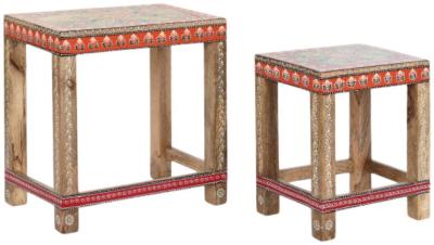 Viva Multicoloured Wood Set Of 2 Side Table