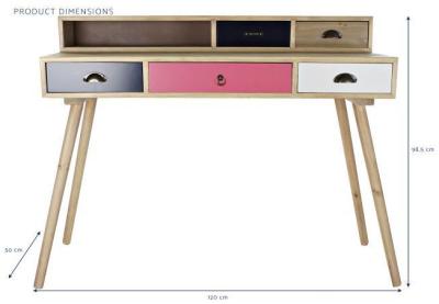 Indus Multi Coloured Wood 5 Drawer Writing Desk