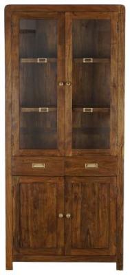 Mars Brown Acacia Wood 4 Door Glass Display Cabinet