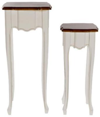 Image of Chloe White and Brown Wood Set of 2 Side Table