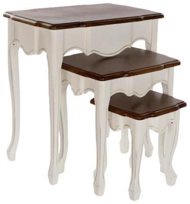 Image of Chloe White and Brown Wood Set of 3 Side Table