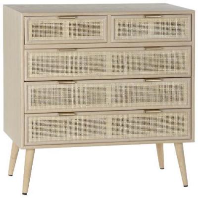 Riley Natural Wood And Rattan Rack 5 Drawer Chest