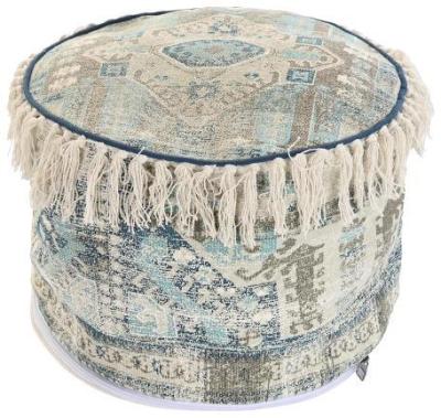 Product photograph of Pushkar Blue Cotton Round Pouff from Choice Furniture Superstore