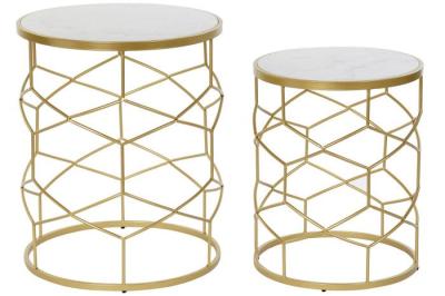 Newton White Marble Gold Base Round Set Of 2 Side Table