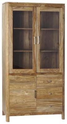 Product photograph of Alpine Natural Sheesham Glass 2 Door Display Cabinet - 97cm X 190cm from Choice Furniture Superstore