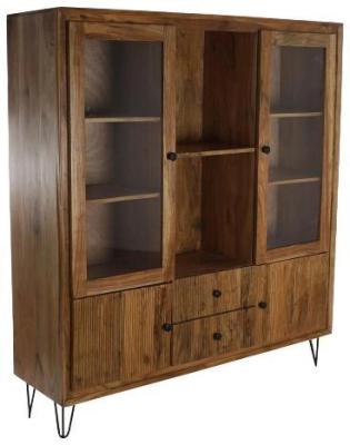 Product photograph of Chloe Brown Acacia Wood 4 Door Glass Bookcase from Choice Furniture Superstore