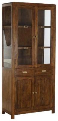 Mars Brown Acacia Wood 4 Door Glass Display Cabinet