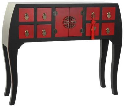 Product photograph of Fusion Red And Black 2 Door Multi Drawer Large Console Table from Choice Furniture Superstore