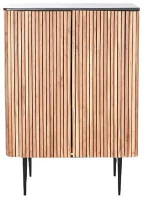 Product photograph of Natural And Acacia Wood Fluted 2 Door Cabinet from Choice Furniture Superstore