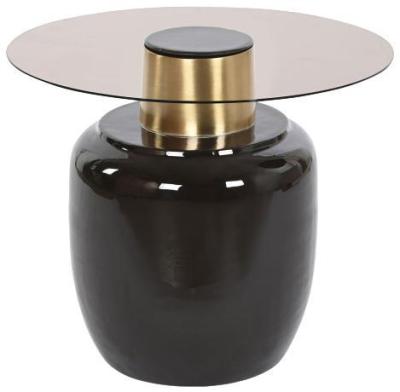 Modern Black And Golden Glass Side Table