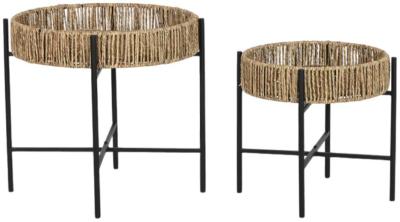 Balinese Black And Natural Metal Side Table Set Of 2