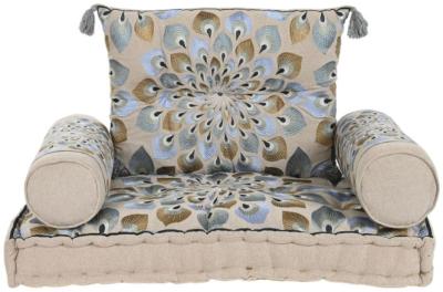 Product photograph of Blue And Beige Fabric 1 Seater Floor Cushion from Choice Furniture Superstore