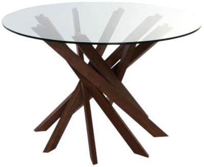 Modern 4 Seater Glass And Walnut Round Dining Table Tempered Top