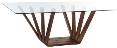 Modern Brown 8 Seater Glass And Walnut Dining Table Tempered Top