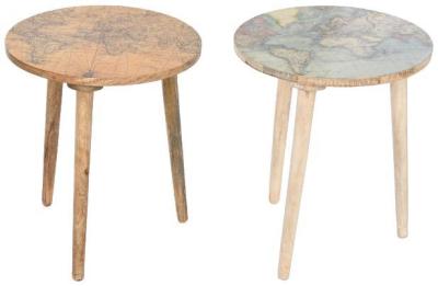 African Brown And White Wood Side Table Set Of 2