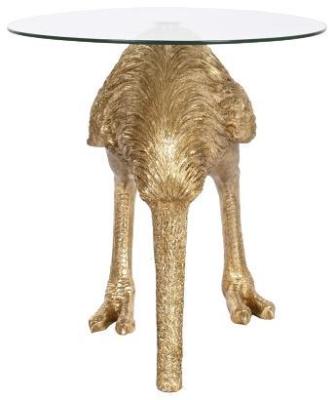 African Golden Side Table With Glass Top