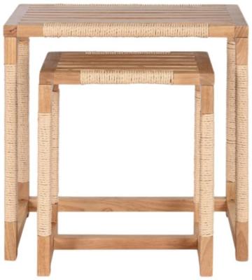 Mediterranean Natural Wood Side Table Set Of 2