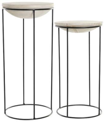 African Natural And Black Wood Side Table Set Of 2