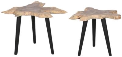 Natural And Black Wood Side Table Set Of 2