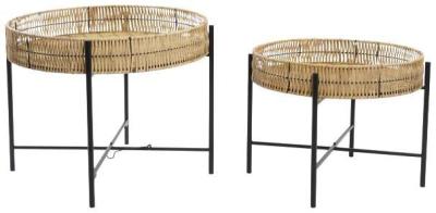 Tropical Natural And Black Wood Side Table Set Of 2