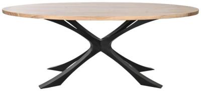 Modern Natural And Black Acacia Wood 8 Seater Dining Table