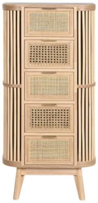 Scandi Natural Rattan 5 Drawer Narrow Chest