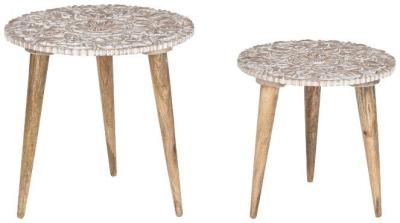 Natural And White Wood Side Table Set Of 2