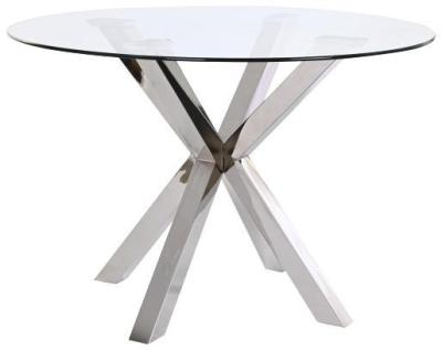 Modern Silver 4 Seater Glass And Chrome Round Dining Table Tempered Top