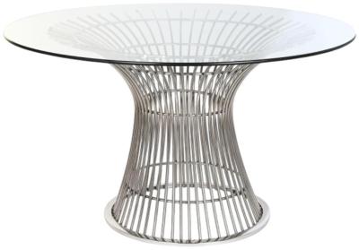 Chic Silver 4 Seater Glass And Chrome Round Dining Table Tempered Top