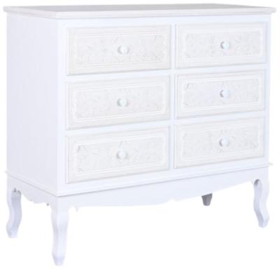 Romantic White Wood 6 Drawer Chest