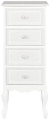 Romantic White Wood 4 Drawer Narrow Chest