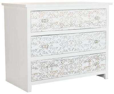 Indian White Wood 3 Drawer Small Chest